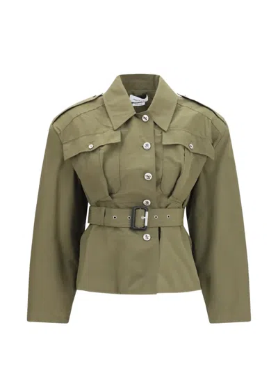Alexander Mcqueen Cropped Belted High-neck Jacket In Green