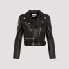 Alexander Mcqueen Black Cropped Biker Jacker With Matching Belt In Smooth Leather Woman In Black