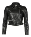 Alexander Mcqueen Black Cropped Biker Jacker With Matching Belt In Smooth Leather Woman In Black