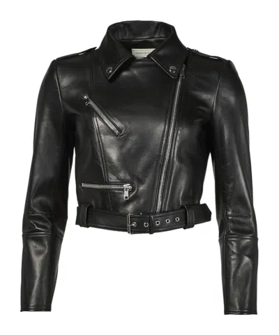 Alexander Mcqueen Cropped Biker Leather Jacket In Black