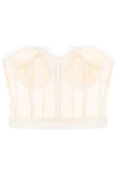 Alexander Mcqueen Cropped Bustier Top In Lace In White