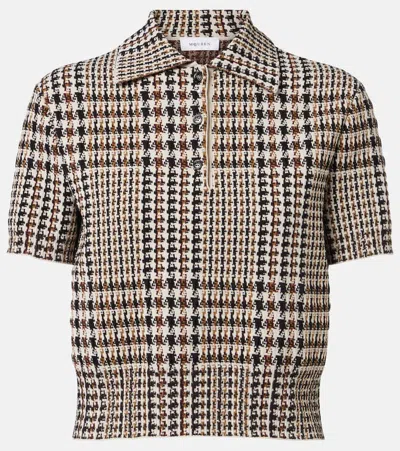 Alexander Mcqueen Cropped Checked Polo Sweater In Khaki Mult