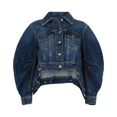 Pre-owned Alexander Mcqueen Cropped Cocoon Sleeve Denim Jacket 'blue' | Women's Size 42