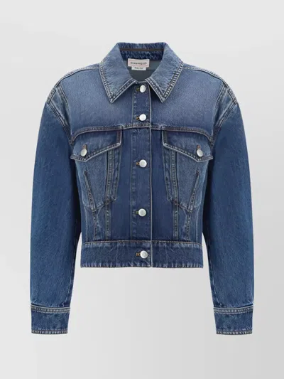 ALEXANDER MCQUEEN CROPPED COTTON DENIM JACKET WITH ADJUSTABLE WAIST TABS