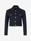 Alexander Mcqueen Lace-up Cropped Denim Jacket In Eyelet And Lace Detail