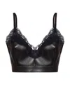 Alexander Mcqueen Cropped Lace-trim Leather Top In Black