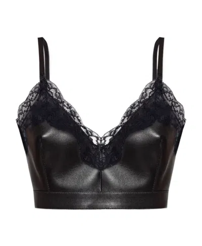 Alexander Mcqueen Cropped Lace-trim Leather Top In Black