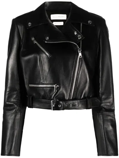 Alexander Mcqueen Cropped Leather Biker Jacket