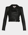Alexander Mcqueen Cropped Leather Biker Jacket In Black