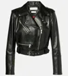 Alexander Mcqueen Cropped Biker Leather Jacket In Black
