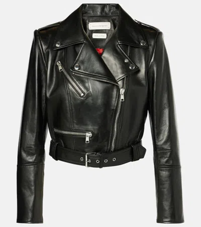 ALEXANDER MCQUEEN CROPPED LEATHER BIKER JACKET
