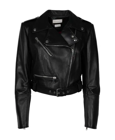 ALEXANDER MCQUEEN ALEXANDER MCQUEEN CROPPED ZIPPED LEATHER BIKER JACKET