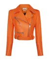 Alexander Mcqueen Smooth Leather Crpd Biker Jkt In Orange
