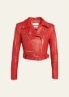 Alexander Mcqueen Cropped Leather Biker Jacket In 红色的