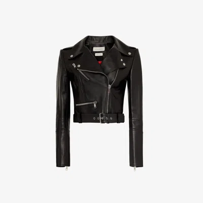 Alexander Mcqueen Cropped Leather Jacket In Black