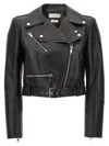 Alexander Mcqueen Mcqueen Cropped Leather Jacket With Off-center Zip Closure