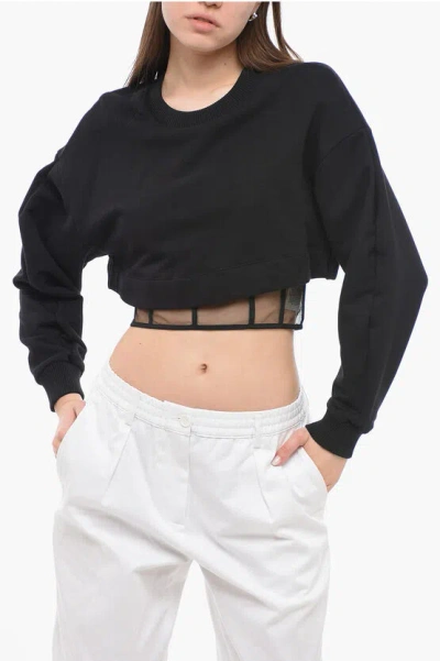 Alexander Mcqueen Cropped Sweatshirt With Transparent Lining In Black