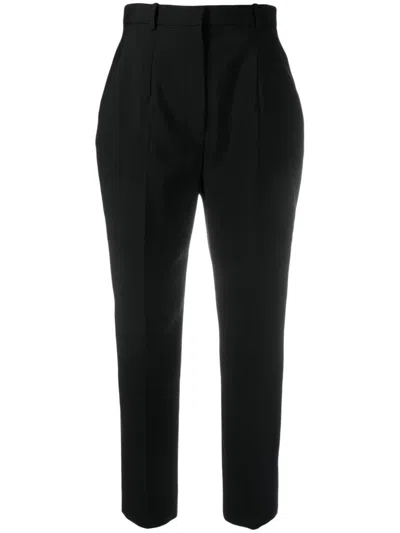 Alexander Mcqueen Cropped Wool Trousers In Black