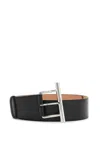 Alexander Mcqueen Silvertone Cross-bar Leather Wide Sling Belt In Black