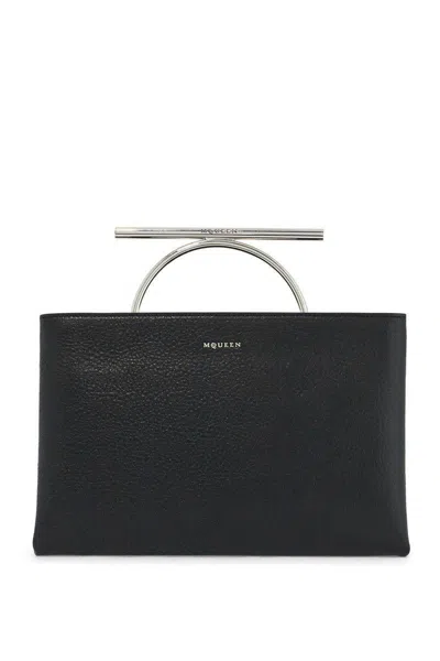 Alexander Mcqueen Cross Bar Grainy Leather Clutch In Black