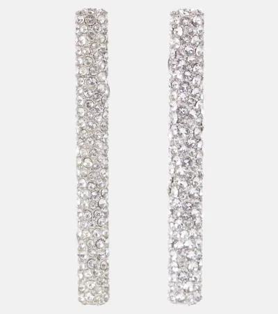 Alexander Mcqueen Cross-bar Crystal-embellished Drop Earrings In Silver