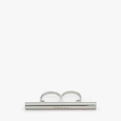 Alexander Mcqueen Cross-bar Double Ring In Palladium