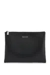 Alexander Mcqueen Black Hammered Leather Clutch Bag With Logo In Black