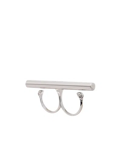 Alexander Mcqueen Cross-bar Ring In Palladium
