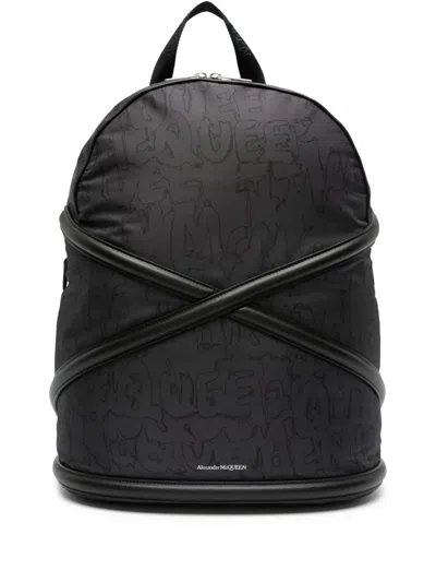 Alexander Mcqueen Crossover-straps Logo-print Backpack In Black