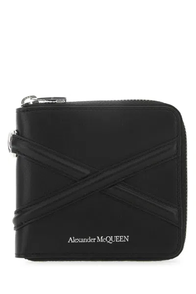 Alexander Mcqueen Cross-strap Leather Wallet In Black