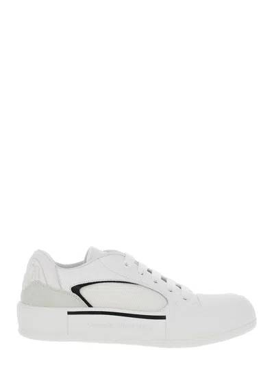 ALEXANDER MCQUEEN ALEXANDER MCQUEEN MEN 'CRUIS' WHITE LOW TOP SNEAKERS WITH LOGO DETAIL IN LEATHER AND FABRIC MAN