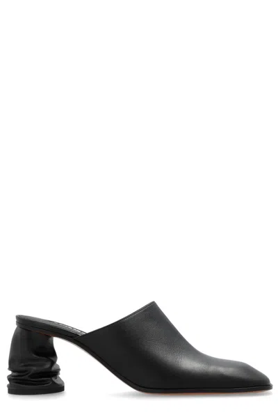 Alexander Mcqueen Leather Mules Crush In Black
