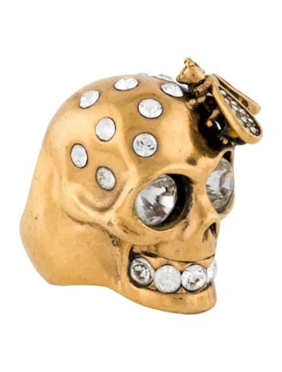 Pre-owned Alexander Mcqueen Crystal & Enamel Bee Skull Cocktail Ring
