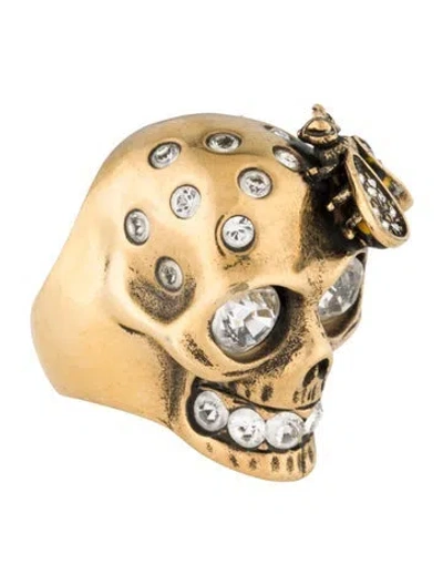 Pre-owned Alexander Mcqueen Crystal & Enamel Bee Skull Cocktail Ring In Multi
