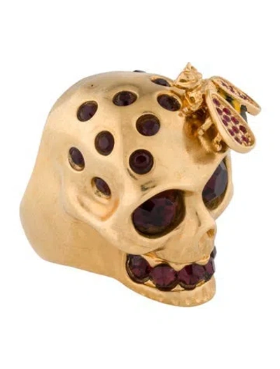 Pre-owned Alexander Mcqueen Crystal & Enamel Skull Bee Cocktail Ring In Multi