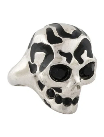 Pre-owned Alexander Mcqueen Crystal & Enamel Skull Ring In Multi