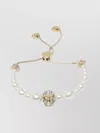 Alexander Mcqueen Crystal And Pearl Bracelet With Skull Detail In Gold