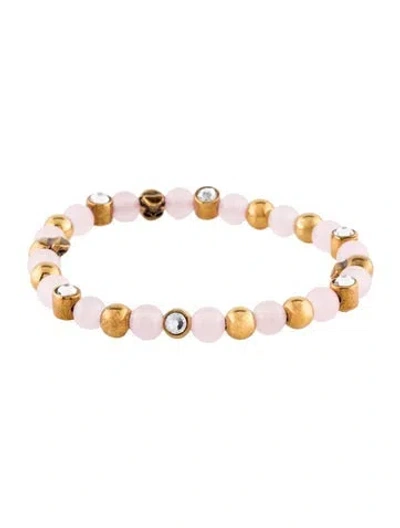 Pre-owned Alexander Mcqueen Crystal & Skull Beaded Bracelet, 4" In Multi