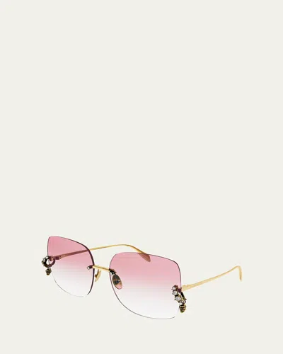 Alexander Mcqueen Crystal & Skull Charm Square Metal Sunglasses In Multi