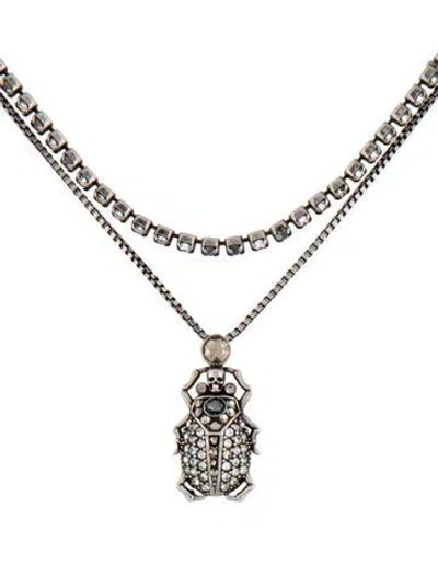 Pre-owned Alexander Mcqueen Crystal Beetle Double Strand Pendant Necklace, 20.5" In Clear/metallic