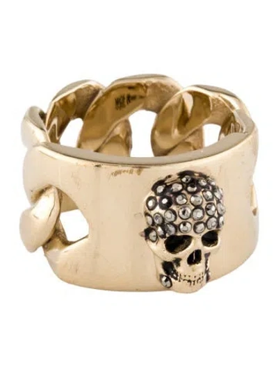 Pre-owned Alexander Mcqueen Crystal Chain Skull Ring In Multi