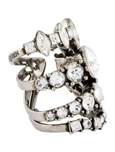 Pre-owned Alexander Mcqueen Crystal Cocktail Ring In Multi
