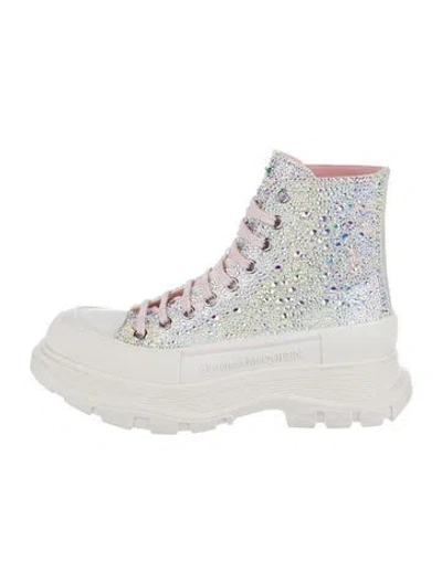 Pre-owned Alexander Mcqueen Crystal Colorblock Pattern Combat Boots In White