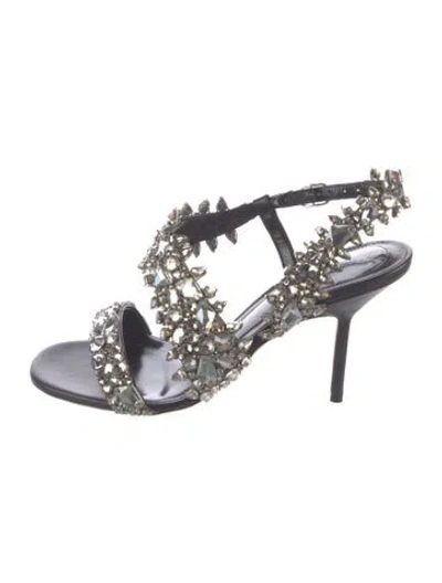 Pre-owned Alexander Mcqueen Crystal Crystal Embellishments Sandals In Black
