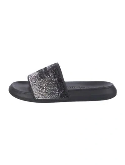 Pre-owned Alexander Mcqueen Crystal Crystal Embellishments Slides In Black