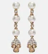 Alexander Mcqueen Dangling Pearl Skull Crystal Earrings