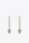 Alexander Mcqueen Skull And Pearl Earrings In Pale Gold Accessories In Multi