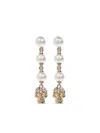 Alexander Mcqueen Dangling Pearl Skull Crystal Earrings In Gold