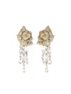 Alexander Mcqueen Floral Drop Earrings Featuring Crystal Embellishments In Gold