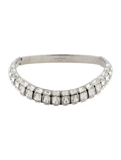 Pre-owned Alexander Mcqueen Crystal Embellished Hinge Choker Necklace, 16" In Clear